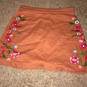 Burnt Orange Embroidered Skirt